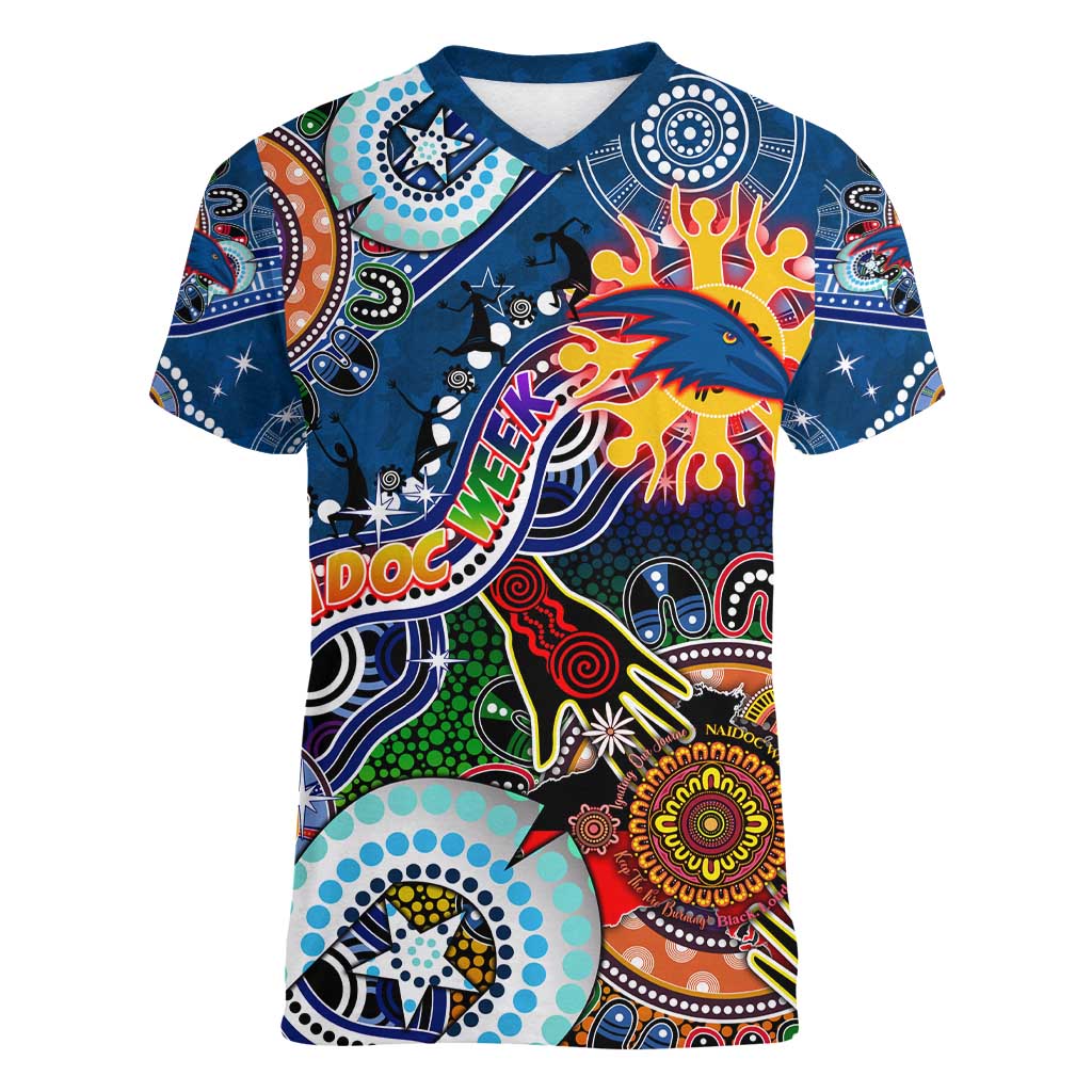 Custom NAIDOC Week 2024 Adelaide Crows Women V-Neck T-Shirt Australia Aboriginal Dot Painting