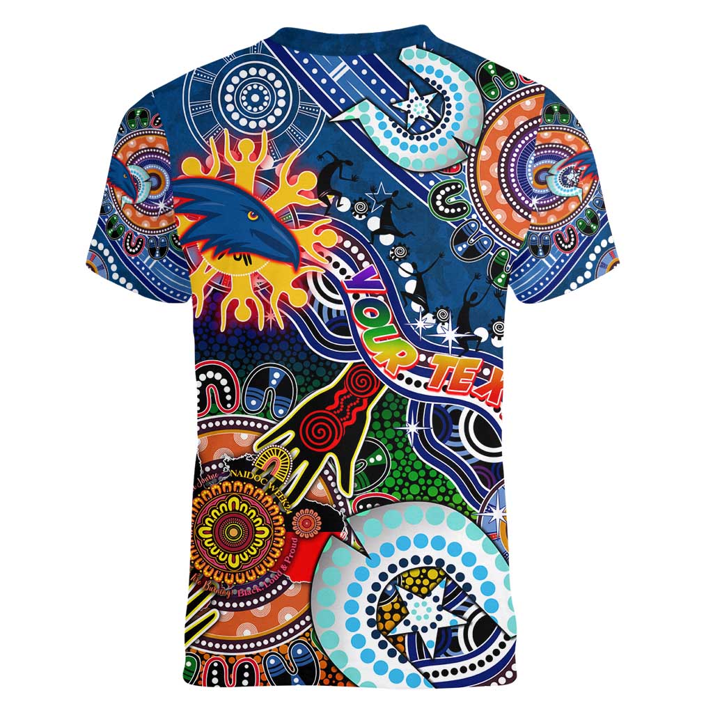 Custom NAIDOC Week 2024 Adelaide Crows Women V-Neck T-Shirt Australia Aboriginal Dot Painting