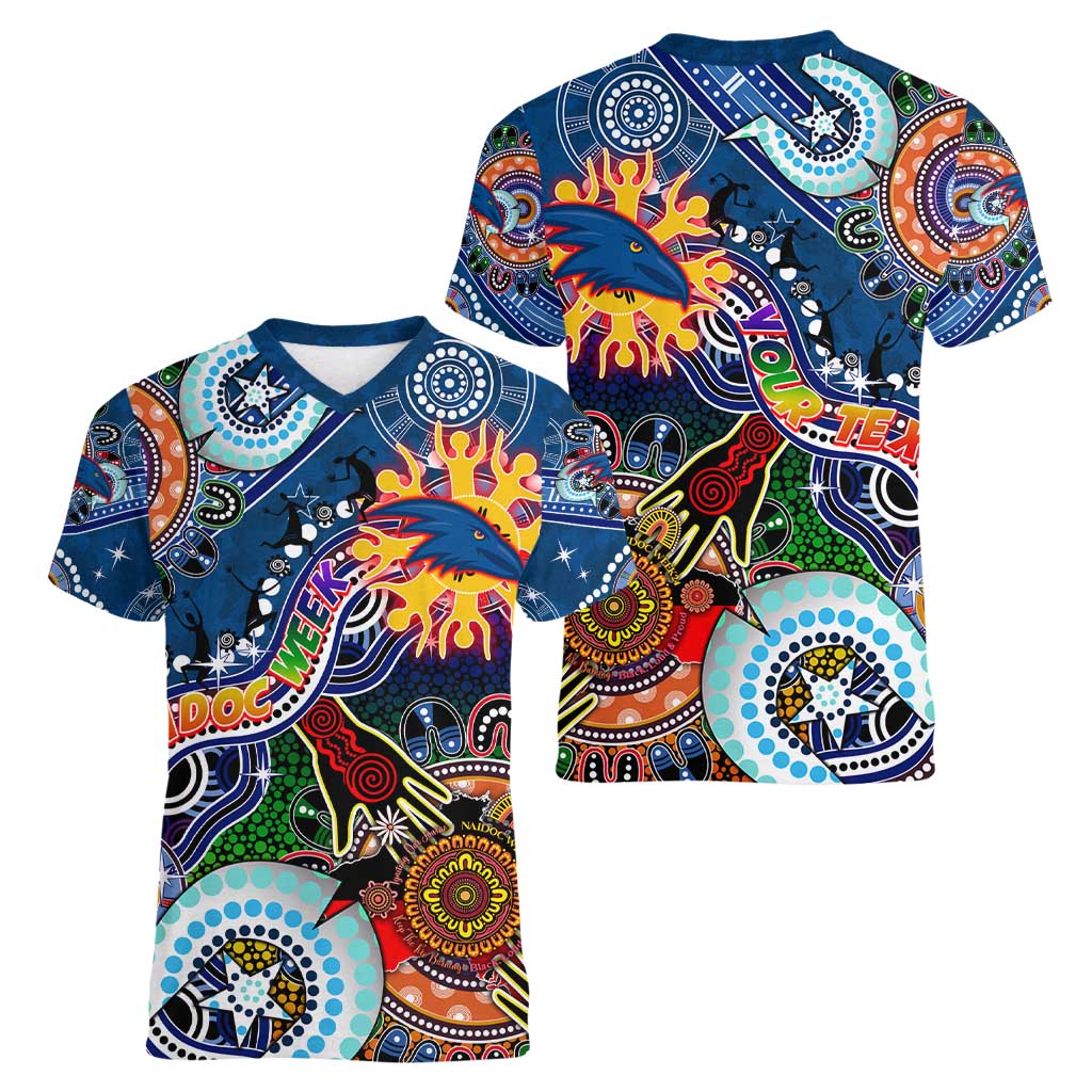 Custom NAIDOC Week 2024 Adelaide Crows Women V-Neck T-Shirt Australia Aboriginal Dot Painting