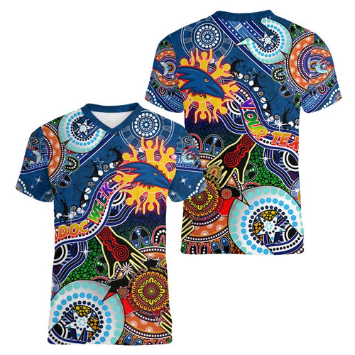 Custom NAIDOC Week 2024 Adelaide Crows Women V-Neck T-Shirt Australia Aboriginal Dot Painting