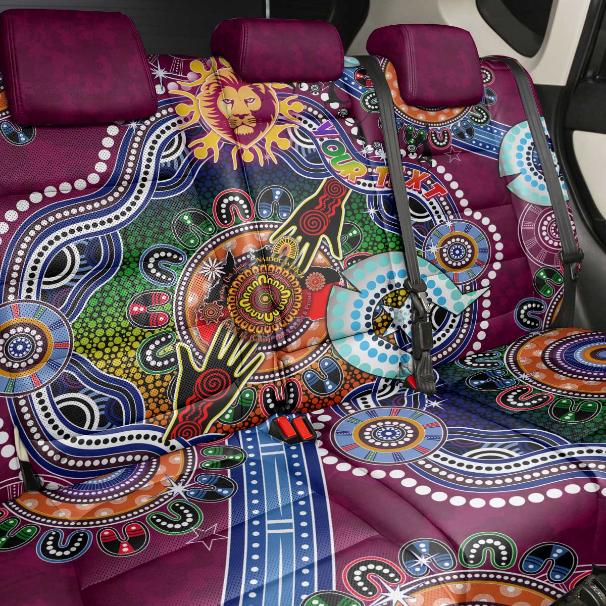Custom NAIDOC Week 2024 Brisbane Lions Back Car Seat Cover Australia Aboriginal Dot Painting