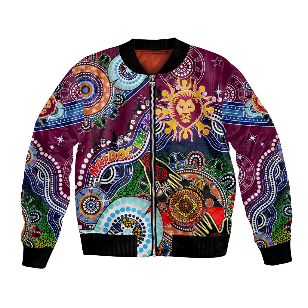 Custom NAIDOC Week 2024 Brisbane Lions Bomber Jacket Australia Aboriginal Dot Painting