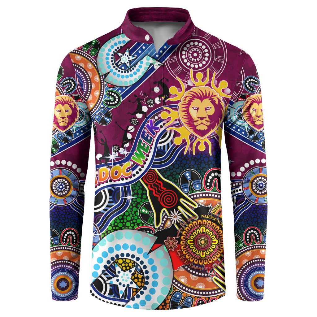 Custom NAIDOC Week 2024 Brisbane Lions Button Sweatshirt Australia Aboriginal Dot Painting