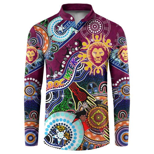 Custom NAIDOC Week 2024 Brisbane Lions Button Sweatshirt Australia Aboriginal Dot Painting