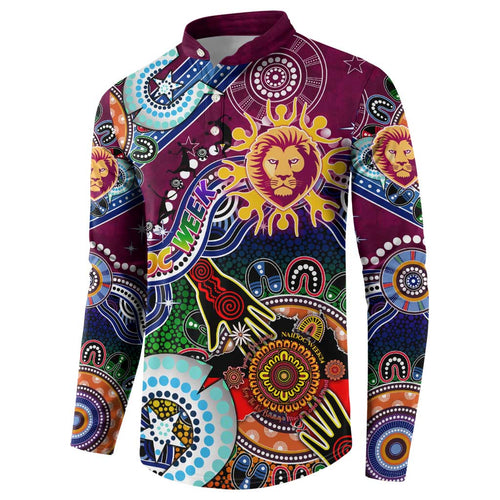Custom NAIDOC Week 2024 Brisbane Lions Button Sweatshirt Australia Aboriginal Dot Painting