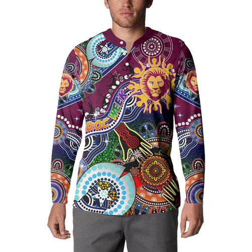 Custom NAIDOC Week 2024 Brisbane Lions Button Sweatshirt Australia Aboriginal Dot Painting