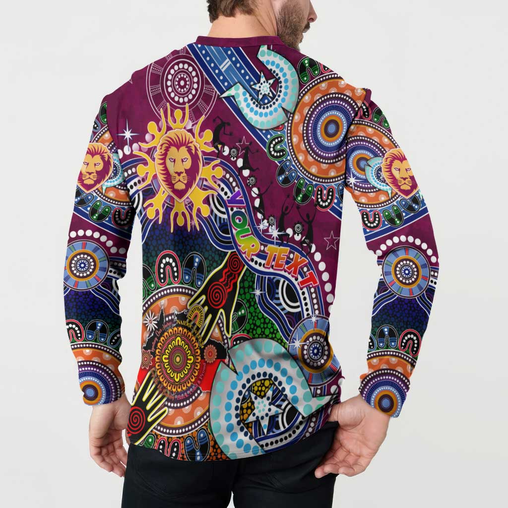 Custom NAIDOC Week 2024 Brisbane Lions Button Sweatshirt Australia Aboriginal Dot Painting