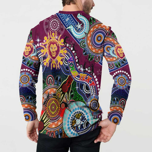 Custom NAIDOC Week 2024 Brisbane Lions Button Sweatshirt Australia Aboriginal Dot Painting
