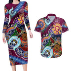 Custom NAIDOC Week 2024 Brisbane Lions Couples Matching Long Sleeve Bodycon Dress and Hawaiian Shirt Australia Aboriginal Dot Painting