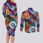Custom NAIDOC Week 2024 Brisbane Lions Couples Matching Long Sleeve Bodycon Dress and Long Sleeve Button Shirt Australia Aboriginal Dot Painting