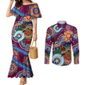 Custom NAIDOC Week 2024 Brisbane Lions Couples Matching Mermaid Dress and Long Sleeve Button Shirt Australia Aboriginal Dot Painting