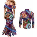 Custom NAIDOC Week 2024 Brisbane Lions Couples Matching Mermaid Dress and Long Sleeve Button Shirt Australia Aboriginal Dot Painting
