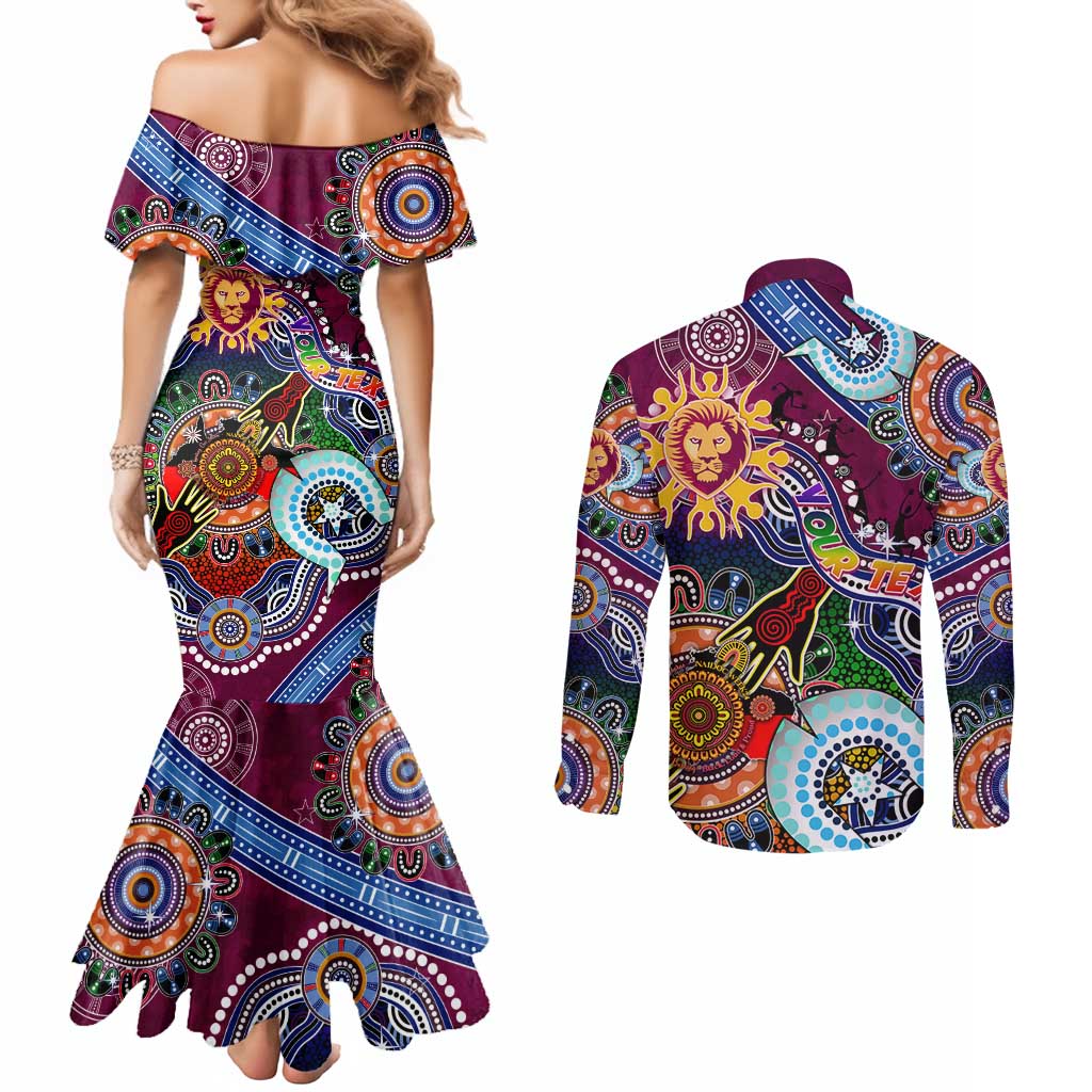 Custom NAIDOC Week 2024 Brisbane Lions Couples Matching Mermaid Dress and Long Sleeve Button Shirt Australia Aboriginal Dot Painting