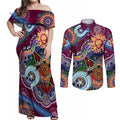 Custom NAIDOC Week 2024 Brisbane Lions Couples Matching Off Shoulder Maxi Dress and Long Sleeve Button Shirt Australia Aboriginal Dot Painting