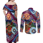 Custom NAIDOC Week 2024 Brisbane Lions Couples Matching Off Shoulder Maxi Dress and Long Sleeve Button Shirt Australia Aboriginal Dot Painting
