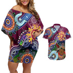 Custom NAIDOC Week 2024 Brisbane Lions Couples Matching Off Shoulder Short Dress and Hawaiian Shirt Australia Aboriginal Dot Painting