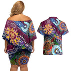 Custom NAIDOC Week 2024 Brisbane Lions Couples Matching Off Shoulder Short Dress and Hawaiian Shirt Australia Aboriginal Dot Painting
