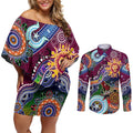 Custom NAIDOC Week 2024 Brisbane Lions Couples Matching Off Shoulder Short Dress and Long Sleeve Button Shirt Australia Aboriginal Dot Painting