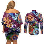 Custom NAIDOC Week 2024 Brisbane Lions Couples Matching Off Shoulder Short Dress and Long Sleeve Button Shirt Australia Aboriginal Dot Painting
