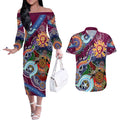 Custom NAIDOC Week 2024 Brisbane Lions Couples Matching Off The Shoulder Long Sleeve Dress and Hawaiian Shirt Australia Aboriginal Dot Painting