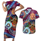 Custom NAIDOC Week 2024 Brisbane Lions Couples Matching Short Sleeve Bodycon Dress and Hawaiian Shirt Australia Aboriginal Dot Painting