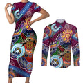 Custom NAIDOC Week 2024 Brisbane Lions Couples Matching Short Sleeve Bodycon Dress and Long Sleeve Button Shirt Australia Aboriginal Dot Painting