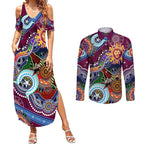 Custom NAIDOC Week 2024 Brisbane Lions Couples Matching Summer Maxi Dress and Long Sleeve Button Shirt Australia Aboriginal Dot Painting