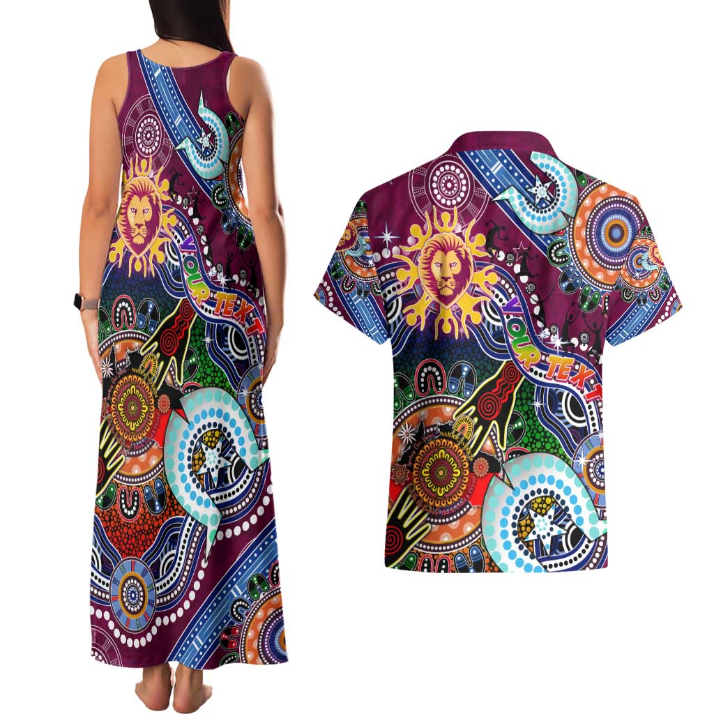 Custom NAIDOC Week 2024 Brisbane Lions Couples Matching Tank Maxi Dress and Hawaiian Shirt Australia Aboriginal Dot Painting