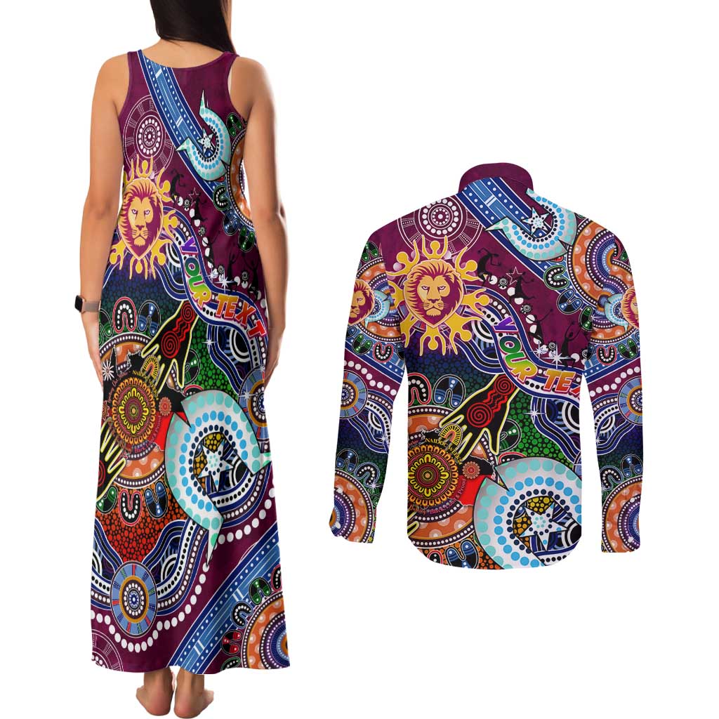Custom NAIDOC Week 2024 Brisbane Lions Couples Matching Tank Maxi Dress and Long Sleeve Button Shirt Australia Aboriginal Dot Painting