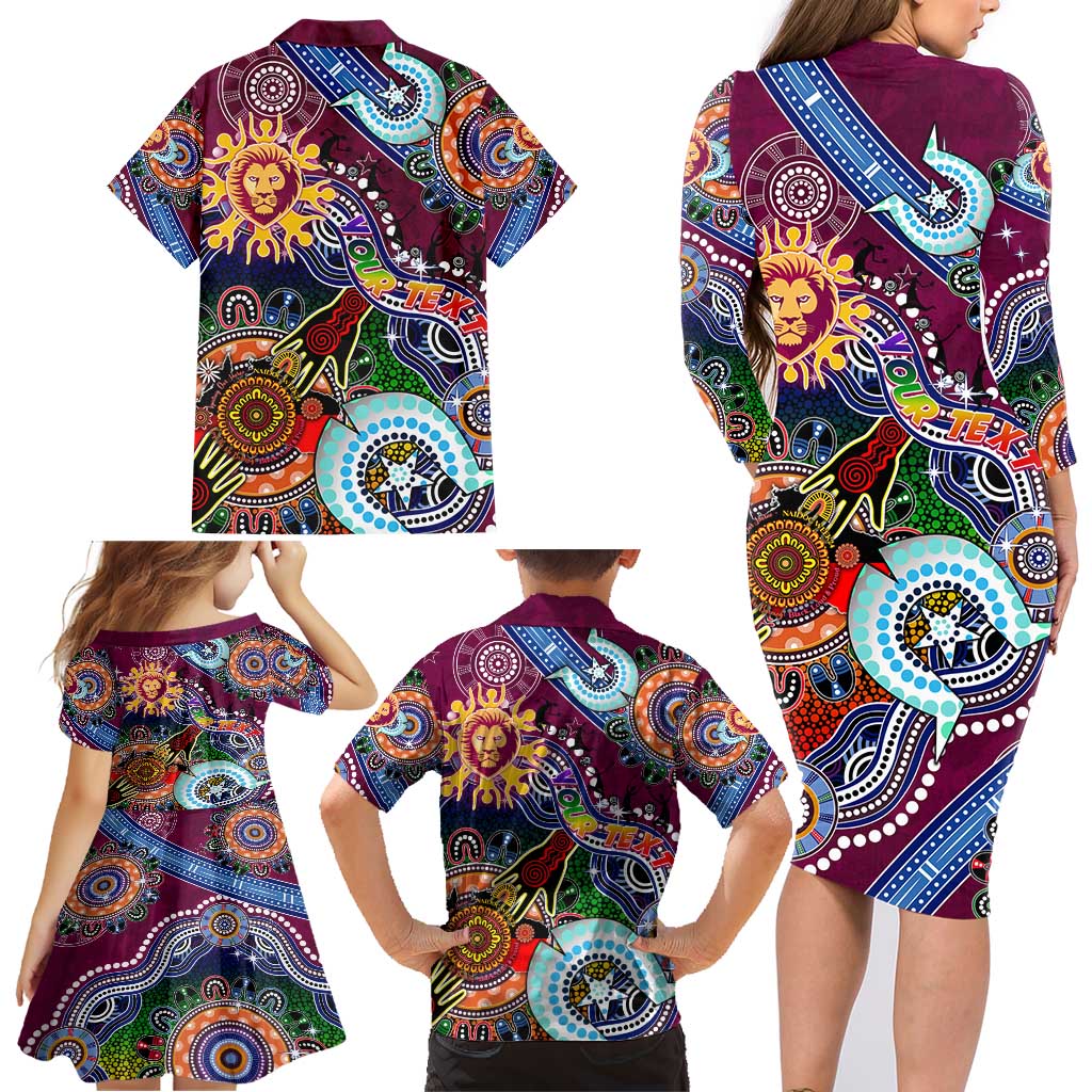 Custom NAIDOC Week 2024 Brisbane Lions Family Matching Long Sleeve Bodycon Dress and Hawaiian Shirt Australia Aboriginal Dot Painting