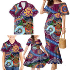 Custom NAIDOC Week 2024 Brisbane Lions Family Matching Mermaid Dress and Hawaiian Shirt Australia Aboriginal Dot Painting
