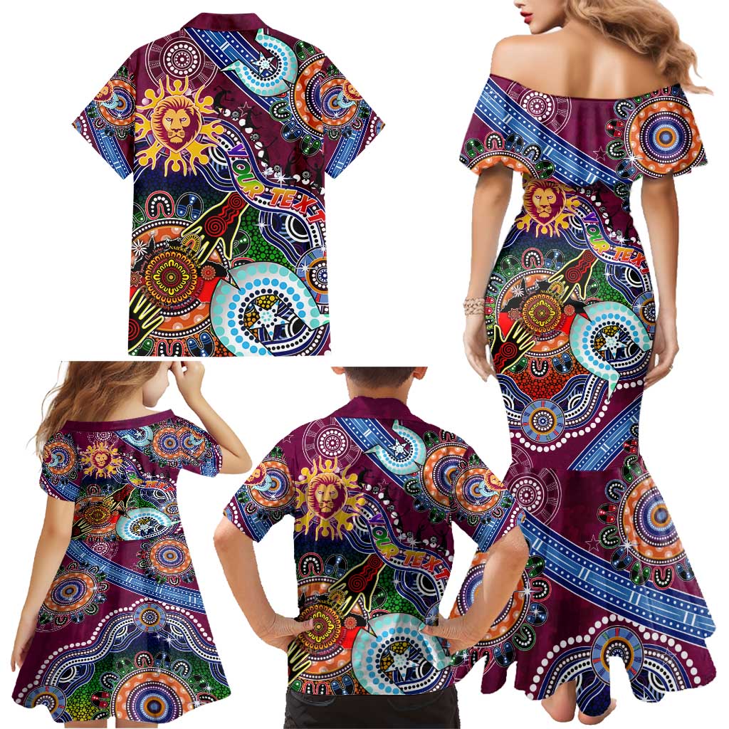Custom NAIDOC Week 2024 Brisbane Lions Family Matching Mermaid Dress and Hawaiian Shirt Australia Aboriginal Dot Painting