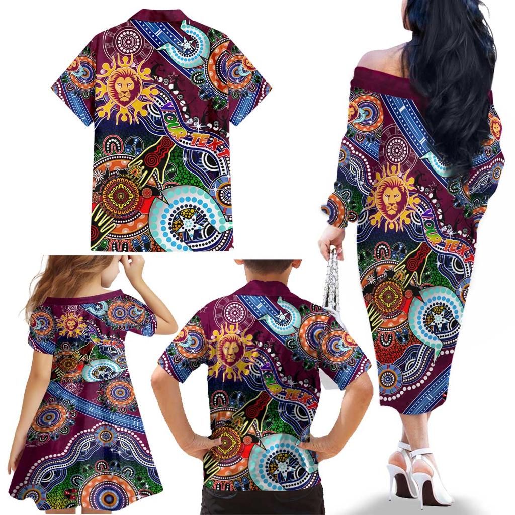 Custom NAIDOC Week 2024 Brisbane Lions Family Matching Off The Shoulder Long Sleeve Dress and Hawaiian Shirt Australia Aboriginal Dot Painting
