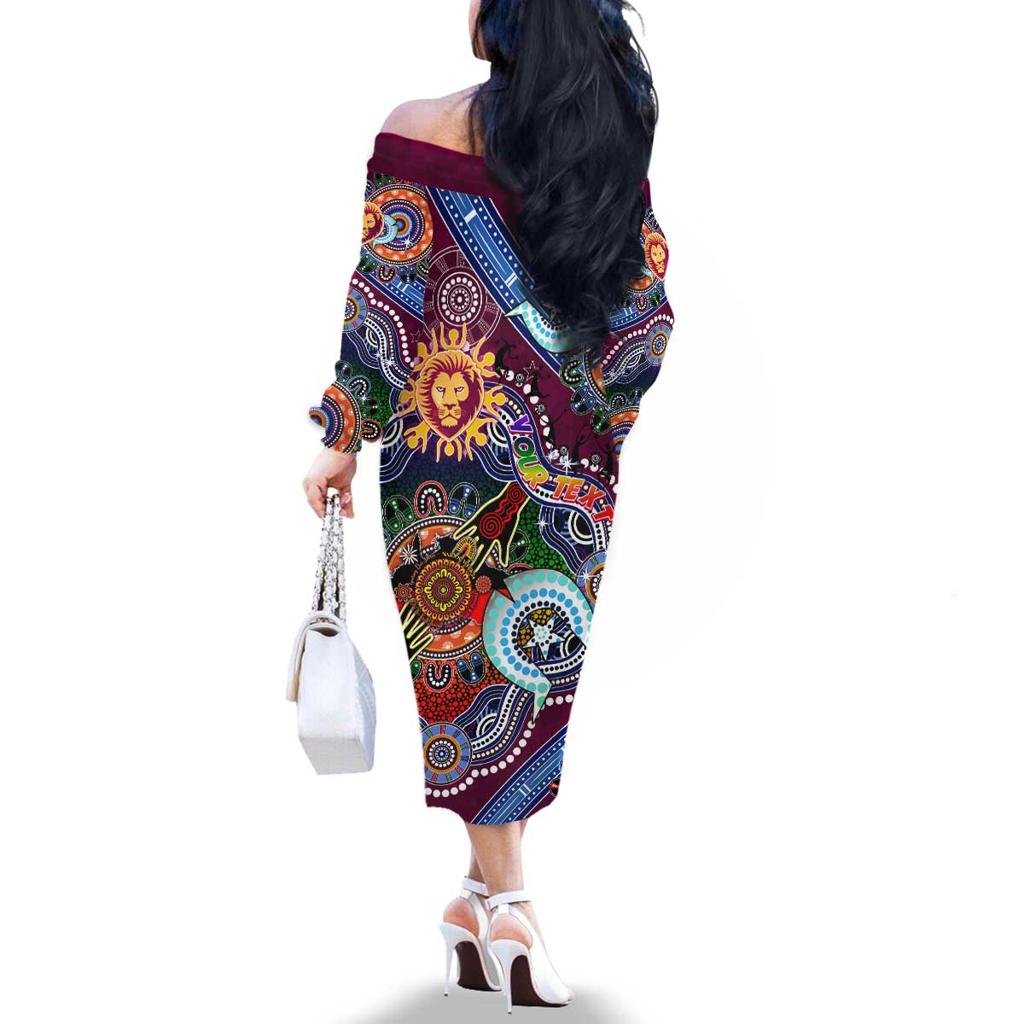 Custom NAIDOC Week 2024 Brisbane Lions Family Matching Off The Shoulder Long Sleeve Dress and Hawaiian Shirt Australia Aboriginal Dot Painting