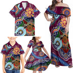 Custom NAIDOC Week 2024 Brisbane Lions Family Matching Off Shoulder Maxi Dress and Hawaiian Shirt Australia Aboriginal Dot Painting