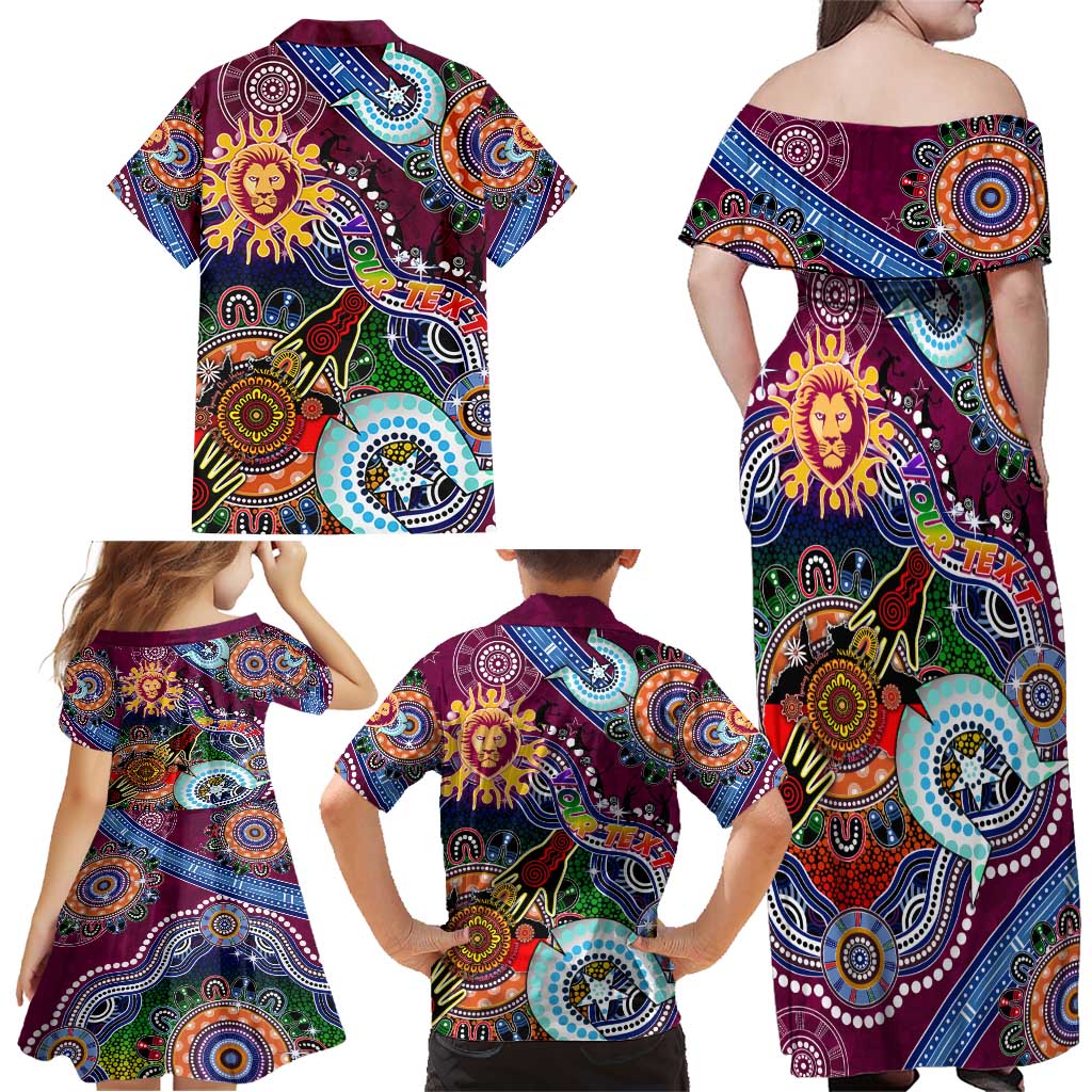 Custom NAIDOC Week 2024 Brisbane Lions Family Matching Off Shoulder Maxi Dress and Hawaiian Shirt Australia Aboriginal Dot Painting
