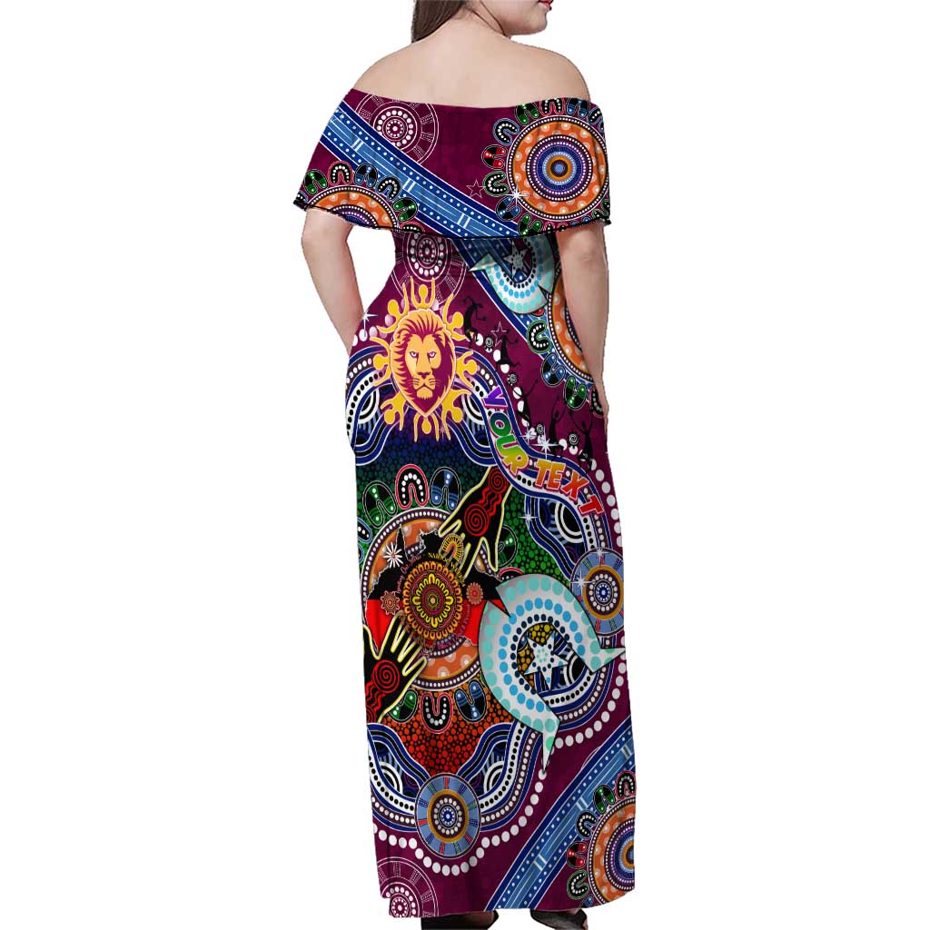 Custom NAIDOC Week 2024 Brisbane Lions Family Matching Off Shoulder Maxi Dress and Hawaiian Shirt Australia Aboriginal Dot Painting
