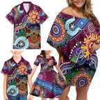 Custom NAIDOC Week 2024 Brisbane Lions Family Matching Off Shoulder Short Dress and Hawaiian Shirt Australia Aboriginal Dot Painting