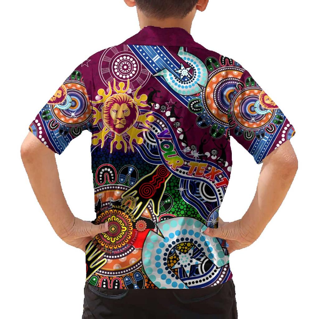 Custom NAIDOC Week 2024 Brisbane Lions Family Matching Off Shoulder Short Dress and Hawaiian Shirt Australia Aboriginal Dot Painting