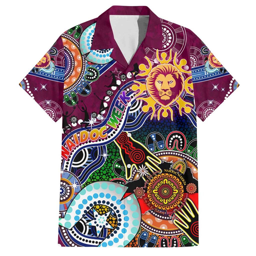 Custom NAIDOC Week 2024 Brisbane Lions Family Matching Off Shoulder Short Dress and Hawaiian Shirt Australia Aboriginal Dot Painting