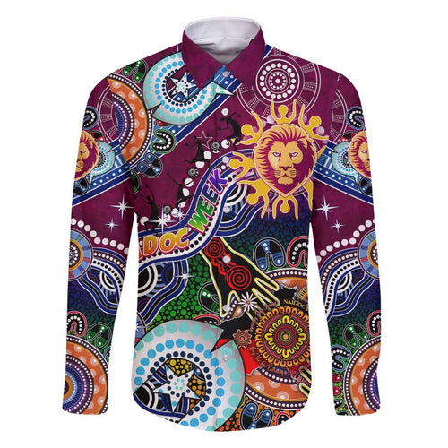 Custom NAIDOC Week 2024 Brisbane Lions Family Matching Off Shoulder Short Dress and Hawaiian Shirt Australia Aboriginal Dot Painting