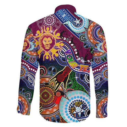 Custom NAIDOC Week 2024 Brisbane Lions Family Matching Off Shoulder Short Dress and Hawaiian Shirt Australia Aboriginal Dot Painting