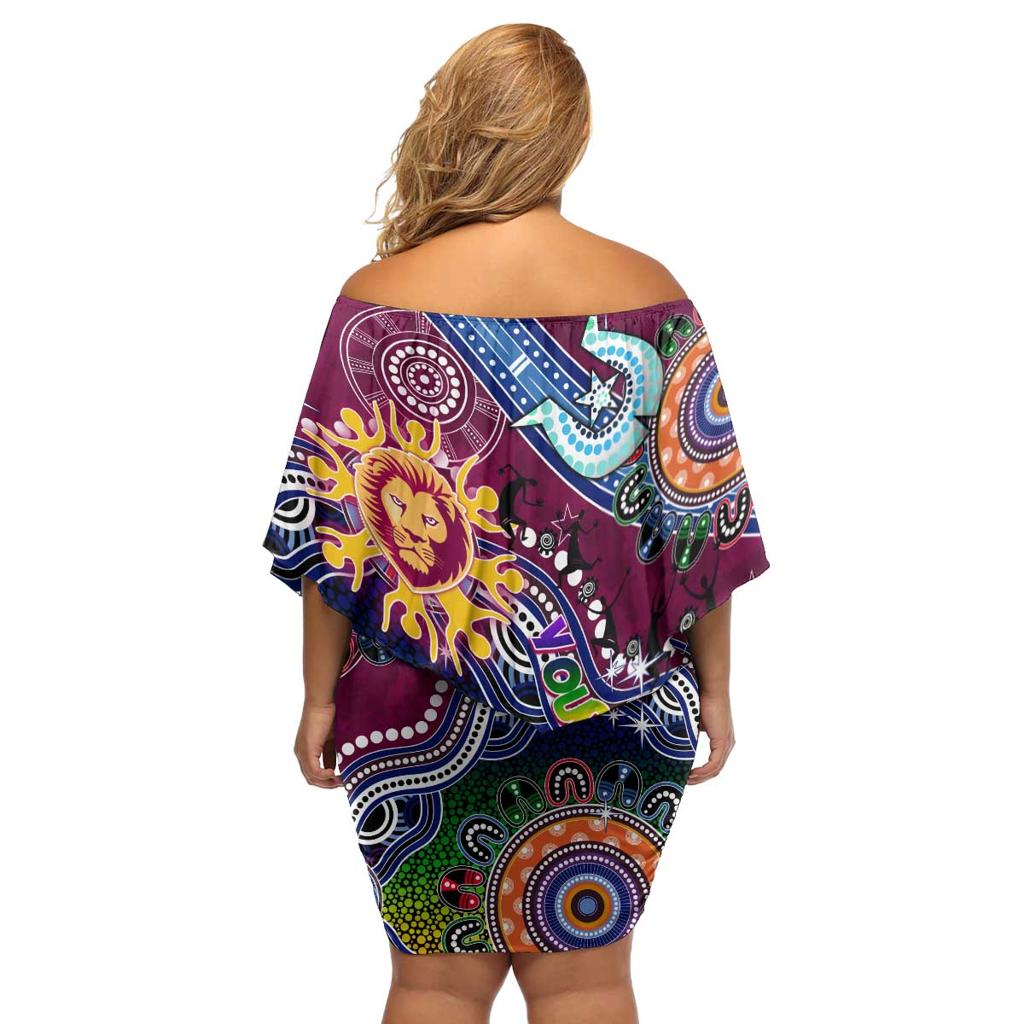 Custom NAIDOC Week 2024 Brisbane Lions Family Matching Off Shoulder Short Dress and Hawaiian Shirt Australia Aboriginal Dot Painting