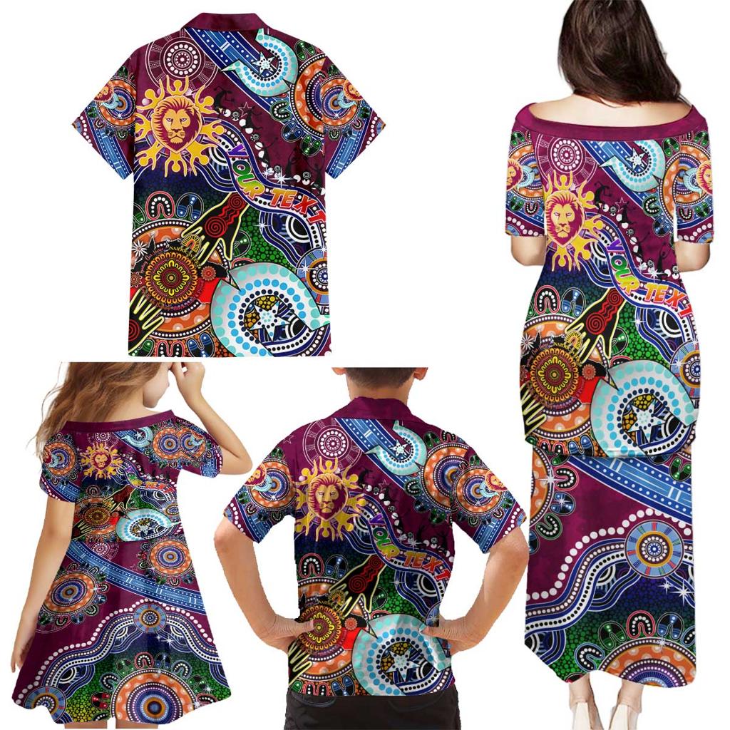 Custom NAIDOC Week 2024 Brisbane Lions Family Matching Puletasi and Hawaiian Shirt Australia Aboriginal Dot Painting