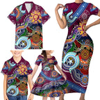 Custom NAIDOC Week 2024 Brisbane Lions Family Matching Short Sleeve Bodycon Dress and Hawaiian Shirt Australia Aboriginal Dot Painting