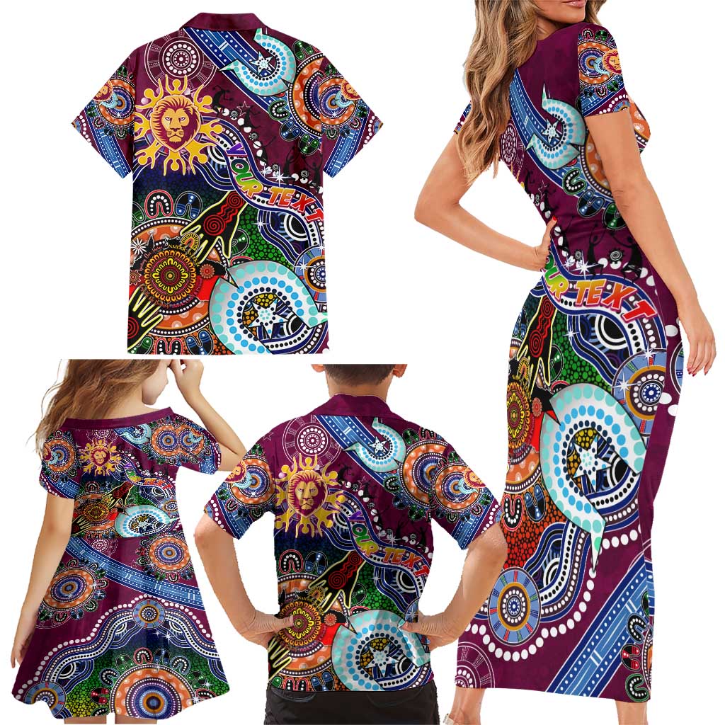 Custom NAIDOC Week 2024 Brisbane Lions Family Matching Short Sleeve Bodycon Dress and Hawaiian Shirt Australia Aboriginal Dot Painting