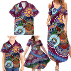 Custom NAIDOC Week 2024 Brisbane Lions Family Matching Summer Maxi Dress and Hawaiian Shirt Australia Aboriginal Dot Painting