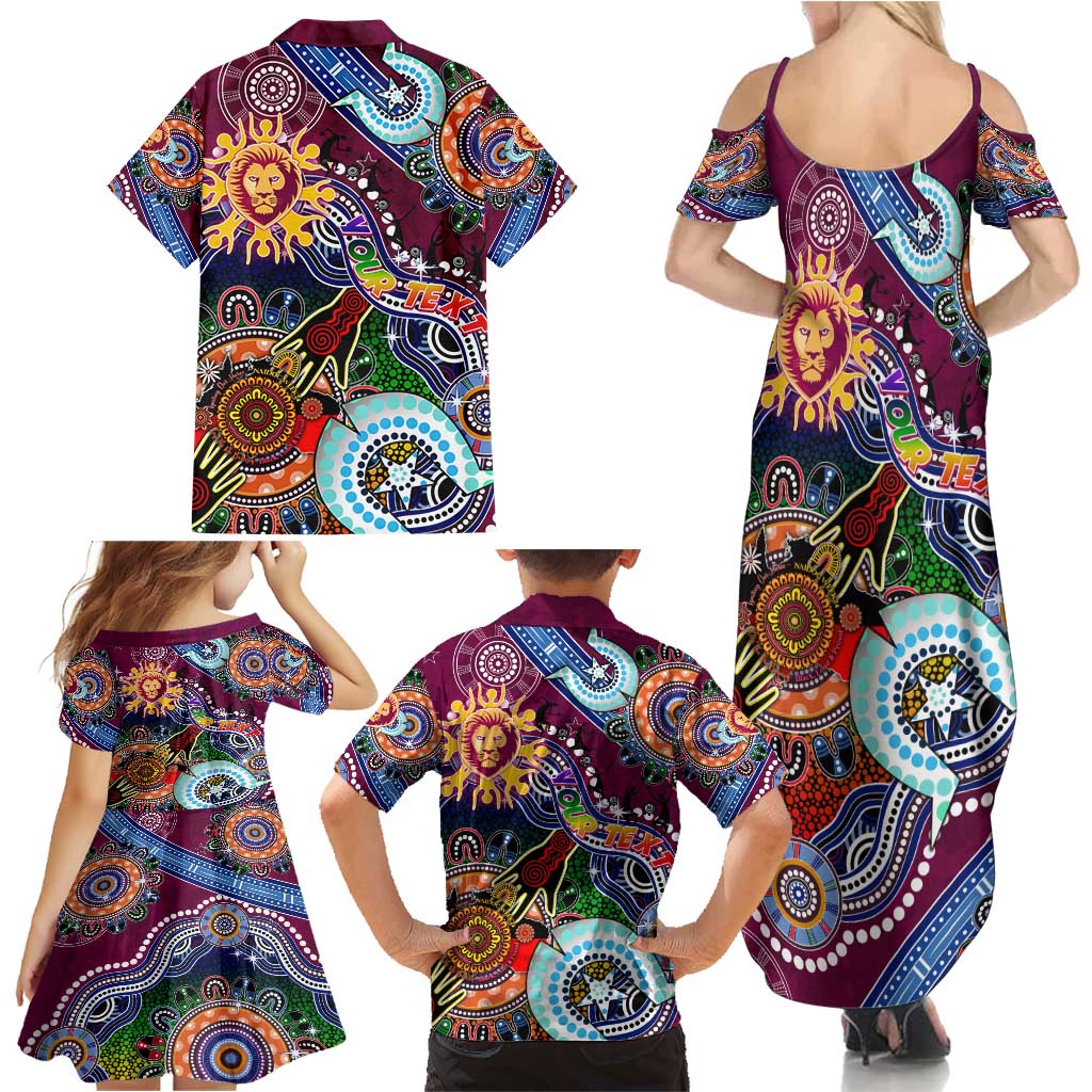 Custom NAIDOC Week 2024 Brisbane Lions Family Matching Summer Maxi Dress and Hawaiian Shirt Australia Aboriginal Dot Painting