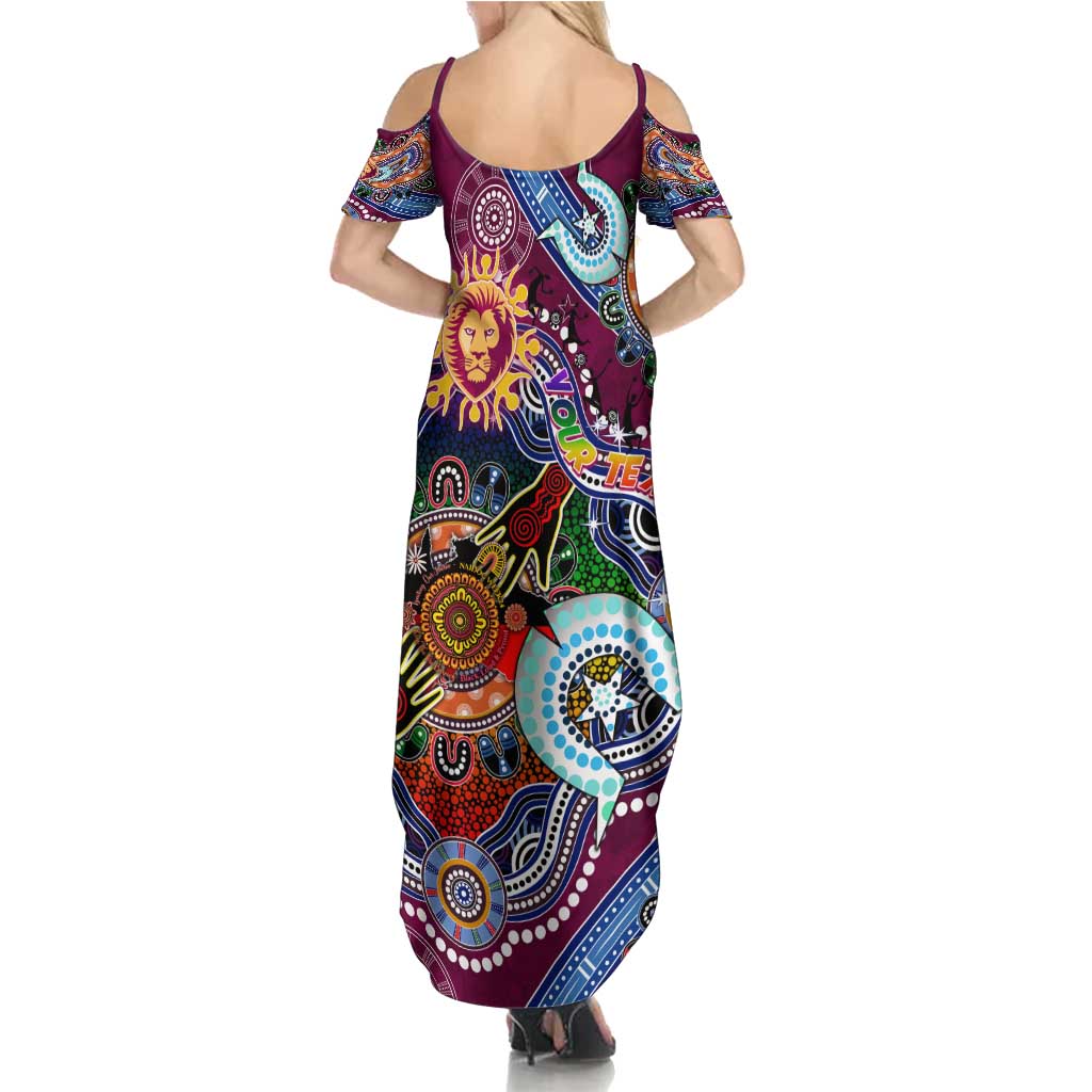 Custom NAIDOC Week 2024 Brisbane Lions Family Matching Summer Maxi Dress and Hawaiian Shirt Australia Aboriginal Dot Painting