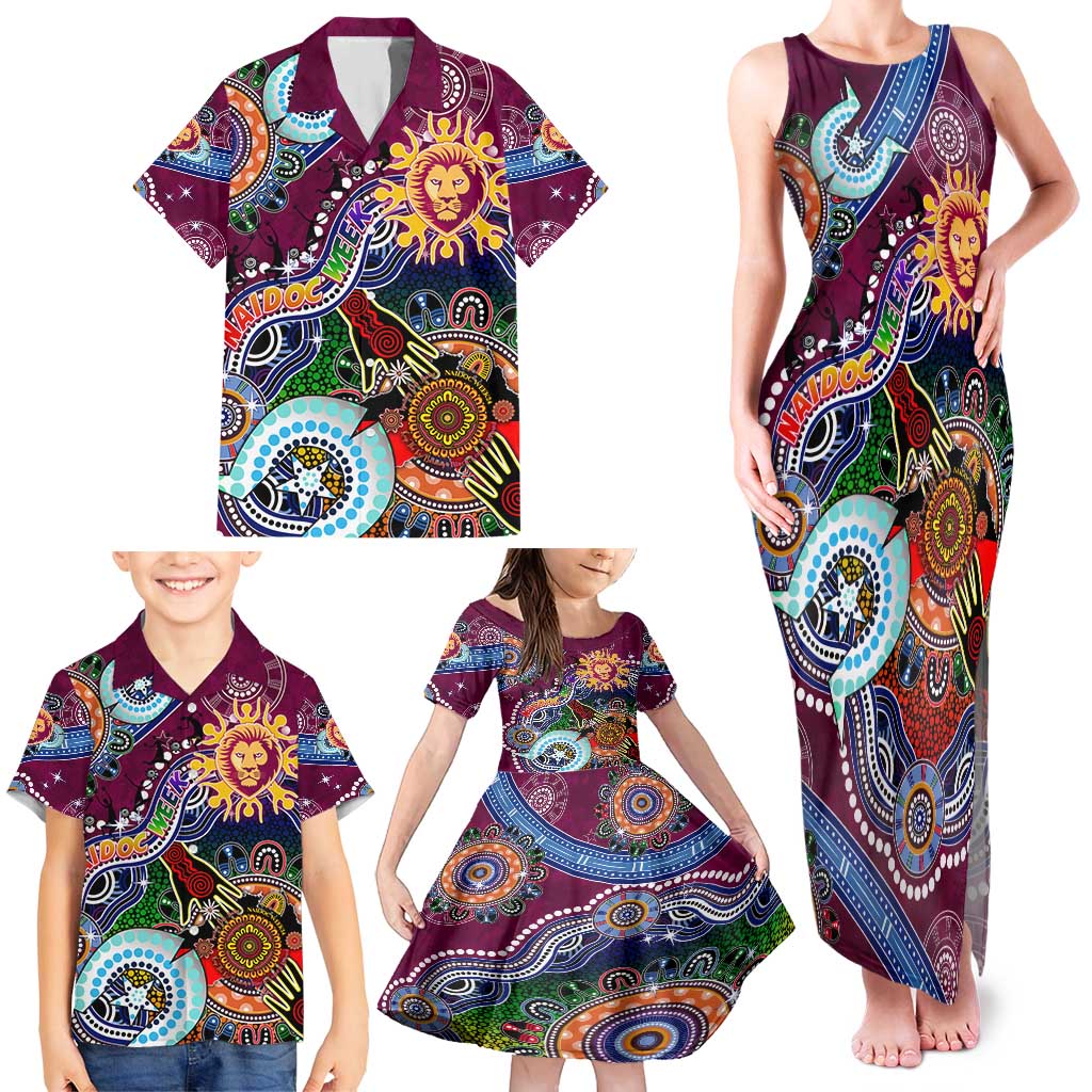 Custom NAIDOC Week 2024 Brisbane Lions Family Matching Tank Maxi Dress and Hawaiian Shirt Australia Aboriginal Dot Painting